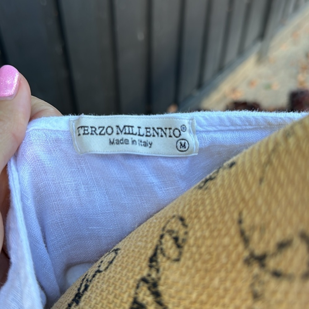 Terzo Millennio medium white linen top made in Italy 🇮🇹 eyelet shirt ruffle - Picture 8 of 8